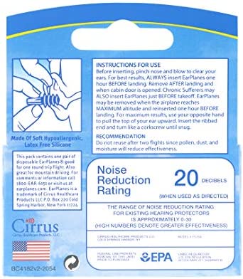 Original Adult EarPlanes by Cirrus Healthcare Earplugs Airplane Travel Ear Protection (1 Pair)
